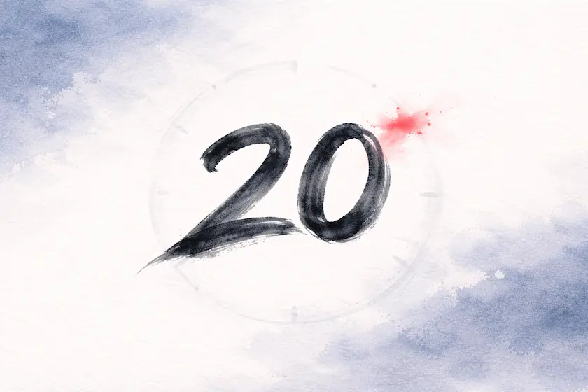 Abstracte watercolor illustratie van het getal 20 als verwijzing naar 20 jaar Joomla-ervaring
