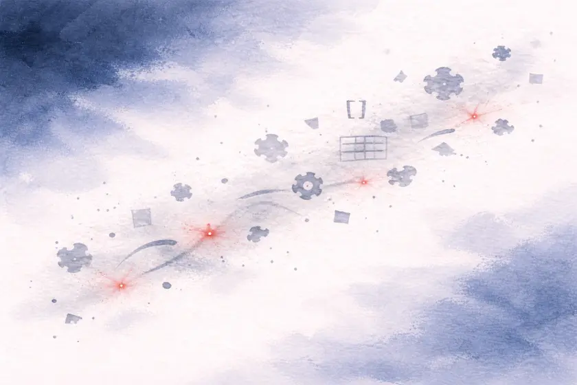 Abstracte watercolor illustratie bij overzicht van Joomla-features van 2005 tot 2025